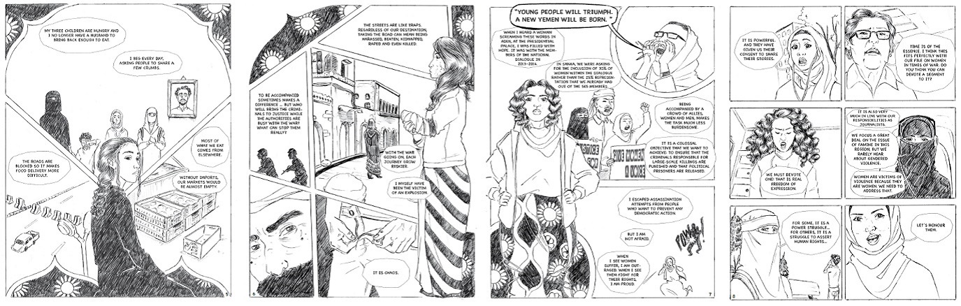 The graphic novel, Women of Sheba: Stories of Resilience in Yemen by D. Mathieu Cassendo, author and visual artist.
