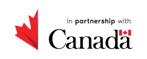 Official logo of the government of Canada that reads, "in parternship with Canada" and features a red maple leaf in half.