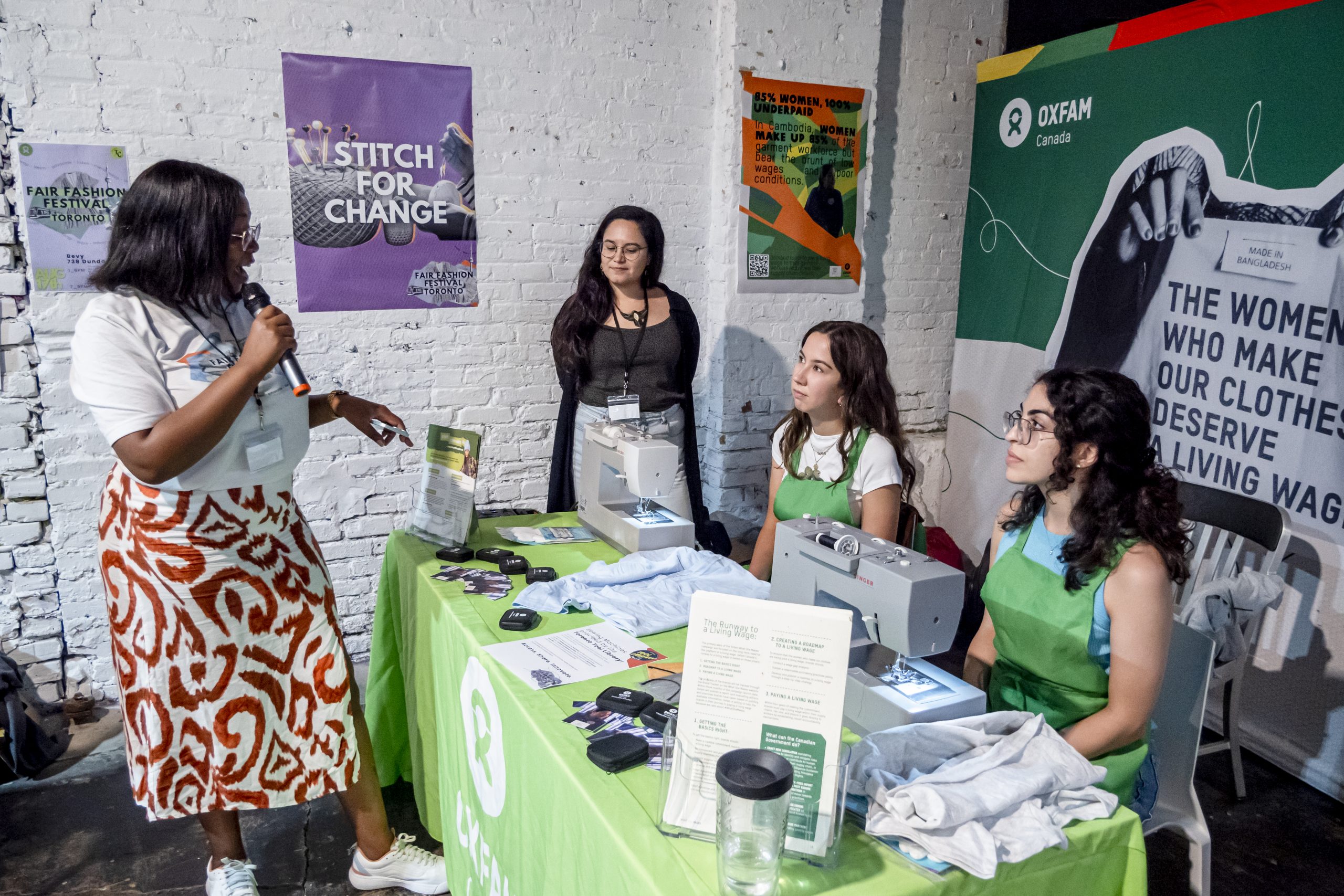 Oxfam Canada campaigner Mwangala Matakala, left, hosts the Stitch For Change challenge. Photo: Evelyn Bray/Oxfam