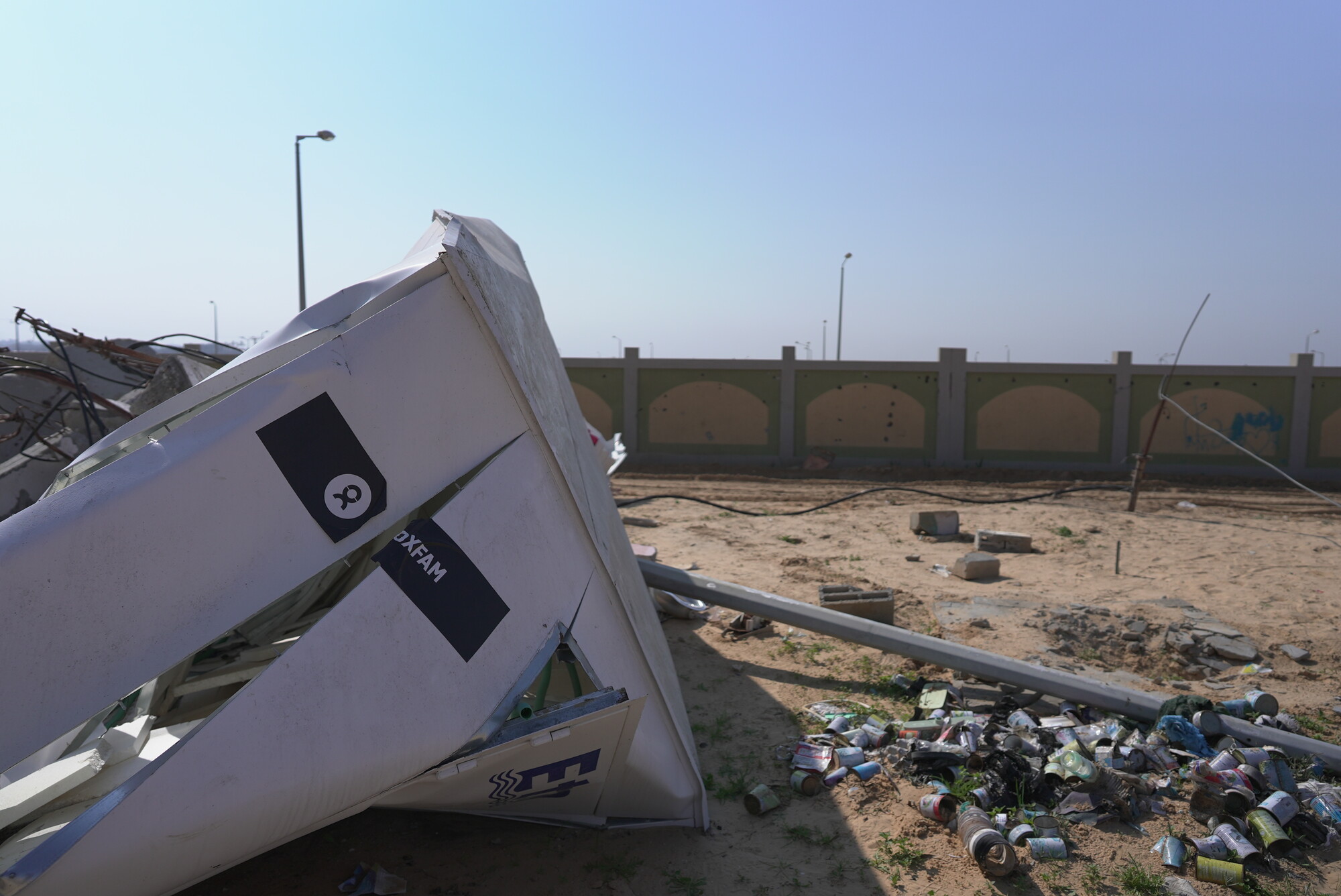 A destroyed OXFAM WASH facility in Rafah, Gaza. Photo: Alef Multimedia Company/ Oxfam