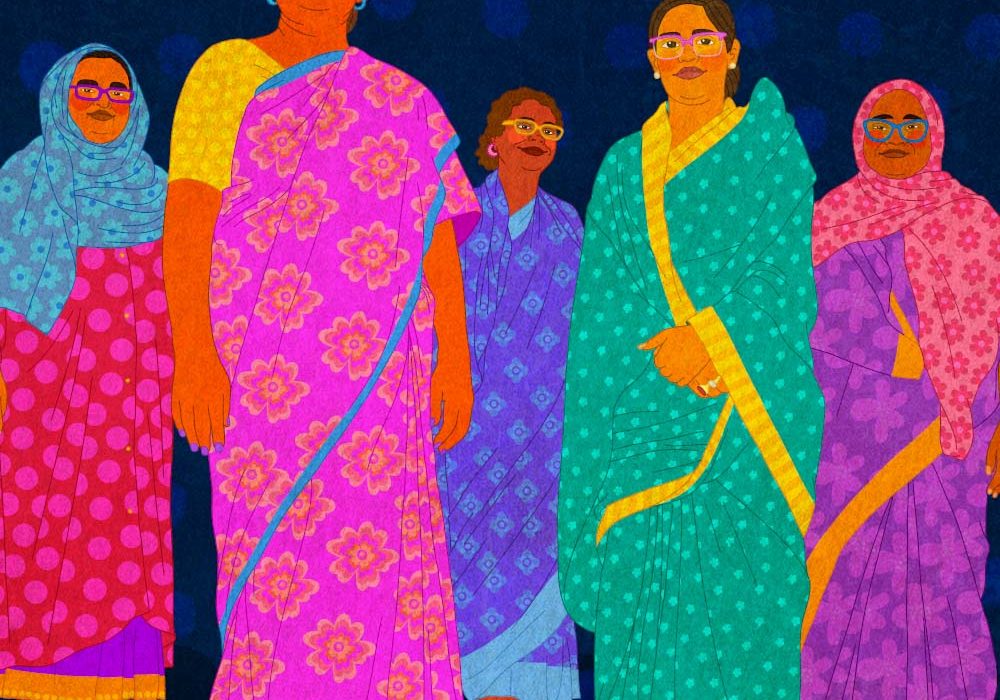 An illustration of five women standing tall and confident in tone.